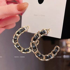 💙Retro Leather Golden Chain Hoop Earrings